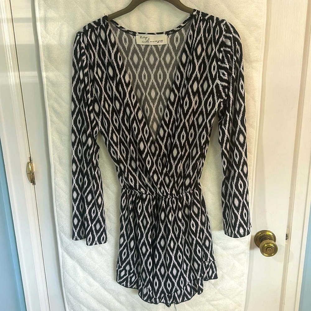 Black and white geometric style romper